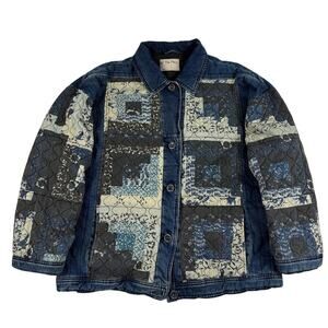 Free People Denim Patchwork Quilted Lined Jacket Womens Button Up Size Large